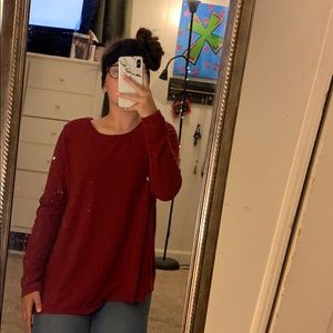 maroon long sleeve shirt